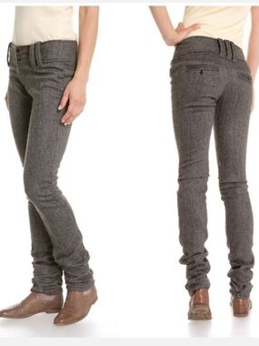 Free People Wool Blend Ruched Skinny Pants in Black Size 4